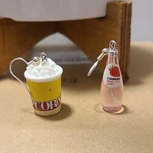 Handmade Novelty Food Earrings Popcorn and Strawberry‎ Soda Fun Quirky Cute